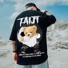 Men's T Shirts Tai Chi Bear Print Shirt Men Cotton Summer Short Sleeve Tee Y2k Style Anime Tops Oversized Tees Streetwear 8XL