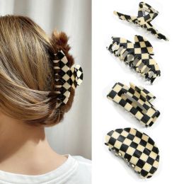 Korean Women Girls black and white plaid Hair Claws Hair Clips Headwear Large Size Hairpin Crab Barrette Fashion Ornament Hairs LL