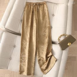 Women's Pants High End Silk Casual For 2023 Spring And Summer Loose Fitting Waisted Draped Wide Leg