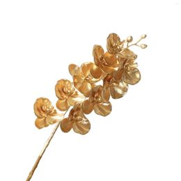 Decorative Flowers 90cm Artificial Golden Phalaenopsis Blooming Orchid Plastic Butterfly Orchids Flower Branches Wedding Home Decoration