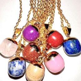 Pendant Necklaces Fashion Jewelry Gem Stone Chain For Women Summer 2023 Gold Plated Crystal Stones Amulet Cute Point 5pc