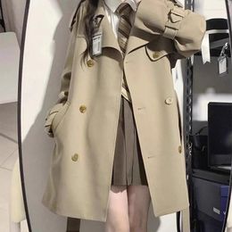 Women's Trench Coats 2023 Spring And Autumn Korean Style High Sense Black British Mid-Length Short Overcoat Coat