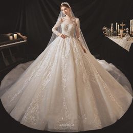 2023 Wedding Dress Bridal Gowns Sheer Long Sleeves V Neck Embellished Lace Embroidered Romantic Princess Blush A Line Beach1755