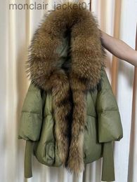 Women's Fur Faux Fur 2023 Real Fox Raccoon Fur Coat Hooded Winter Jacket Women White Duck Down Outerwear Streetwear Loose Oversize Thick Warm Casual J230921