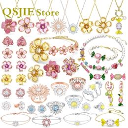 Bangle Charms High quality Jewelry Set Charm Sunshine Sunflower Dance Crystal Women's Necklace Earrings Bracelet Ring Party Gift 230921