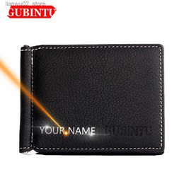 Money Clips Name Engraving Money Clip Mini Wallets Genuine Leather Male Purse Mini Vintage Slim Wallets Q230921