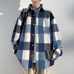 Men's Jackets 2023 Lattice Printing Large Woollen Lazy Style Fashion Youth Coats Streetwear Loose Lapel Collar Outerwear