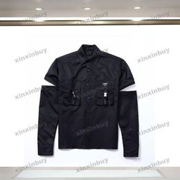 xinxinbuy Men designer Jacket coat 23ss Milan Metal Triangle Label nylon pocket long sleeve women Black green white Grey XS-XL2701