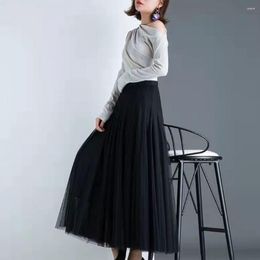 Skirts Vintage Tulle Skirt Women High Waist A-line Pleated Mesh Maxi Long Bride Tutu Summer Casual Midi