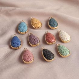 Charms Teardrop Shape Gold Coloured Wrapped Pendant Natural Volcanic Rock Random Colour Charm For Jewellery Making Supplies DIY Necklace