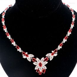 Chains 35g 925 SOLID STERLING SILVER NECKLACE CHAIN Red Blood Rubies London Blue Topaz White CZ Ladies Party