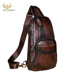 Evening Bags Men Original Cow Leather Casual Coffee Design Travel Triangle Chest Sling One Shoulder Bag Fashion Crossbody Male 8012 230920