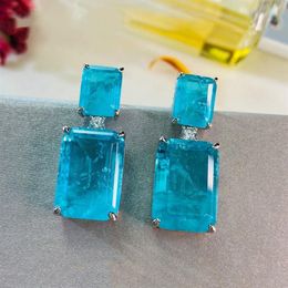 100% Real 925 Sterling Silver Earrings for Women Paraiba Tourmaline Gemstone Drop Cocktail Party Fine Jewellery Whole199c