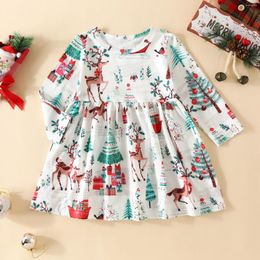 Girl Dresses Toddler Girls Long Sleeve Christmas Cartoon Deer Prints Dress Clothes Baby 1st Birthday Sleeveless