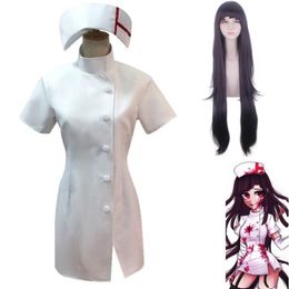 Catsuit Costumes Anime Game Danganronpa Goodbye Despair Mikan Tsumiki Cosplay Costume Wig White Nurse Uniform Woman Sexy Halloween Carnival Suit