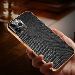 Genuine Cowhide Leather Lizard Case for iPhone 15 Pro Max 14 13 12 Retro Business Cover