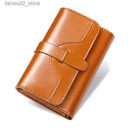 Money Clips Fashion Oil Wax Genuine Leather Wallets Ladies Short Clutch Purse 3 Fold Leather Wallet Credit Card Coin Bag RFID Q230921