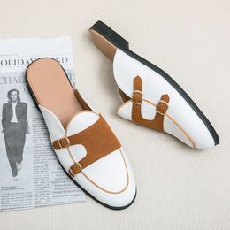 Dress Shoes Canvas Leather Shoes Men Casual Luxury Brand Handmade Muller Loafers Men Slip on Flats Driving Dress Shoes Half Slippers 38-47 230920