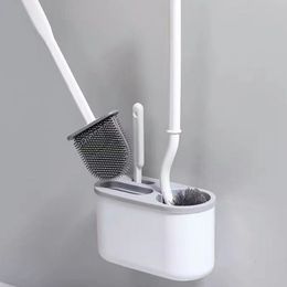 Toilet Brushes Holders 3 In 1 White Toilet Brush Silicone Wall Mounted Rack TPR Nylon Detailed Cleaning Brush Gap Cleaner WC Bath Bathroom Accessories 230921