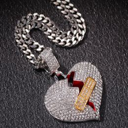 hip hop Jewellery with Zircon iced out chains Vintage High grade Love heart Pendant necklace diamond Jewellery whole mens necklace292Z