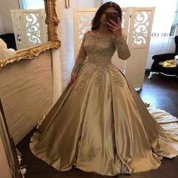 Sexy Gold Off The Shoulder A Line Prom Dresses Long Sleeves Lace AppliqueEvening Dress322Q