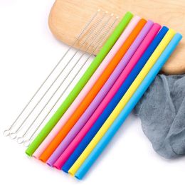 New Silicone Drinking Straw Bent Straight Straw for Fruit Juice Coffee Soda Milk Environmental Protection Hleath with Cleaning Brush Top Quality