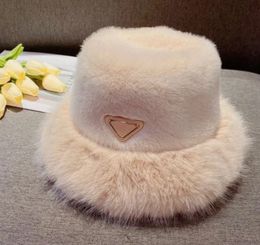 Winter Fur Bucket hat for Women 2023 Designer Fashion Thick Warm Ladies Fisherman hats Caps Ear Warmer Black Pink White