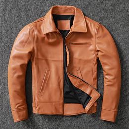 Мужская кожаная куртка высокого качества из искусственной кожи, красивый первый слой из воловьей кожи, короткий тонкий мотоциклетный смокинг, обычный 230921