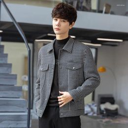 Men's Jackets Autumn Houndstooth Pattern Jacket Lapel Woolen Casual Loose High Street Ruffian Handsome Tops Men Overcoat Male Clothes