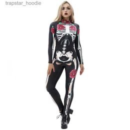 Women's Jumpsuits Rompers Tight Fitting Skeleton Print Overalls For Women Halloween Cosplay Jumpsuit Women Punk One Piece Rompers Playsuits Ropa Mujer L230921