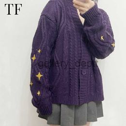 Women's Sweaters Autumn Dark Purple Cardigan Women Now Y2k Speak Star Embroidered Sweaters Loose Knitted Cardigans Tay V Neck Lor Sweater Coats J230921