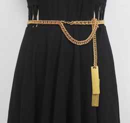 Belts Women's Runway Fashion Gold Metal Chain Cummerbunds Female Dress Corsets Waistband Decoration Narrow Belt R485