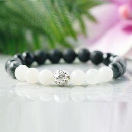 MG0952 8mm A Grade Moonstone Bracelet Silver Plated Lava Gray Larvikite Bracelet Dainty Black Tourmaline Gemstone Bracelet2327