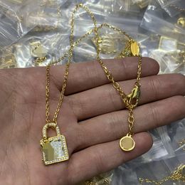 Luxury designer Lock head Diamonds V Necklace Women copper Gold Chain Necklaces Fashion Couple Jewellery Gifts for Woman Accessories Wholesale HLVN4 --06