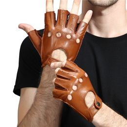 Five Fingers Gloves Leather gloves men's half finger fitness sports driving antiskid strong wearresistant retro motorcycle sheepskin glove 230921