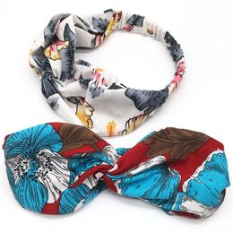 Famous Sumptuous Silk Fabric ect Cross Headband Women Girl Elastic Hair bands Scarf RetroTurban Headwraps Gifts Flowers Hummingbir269z