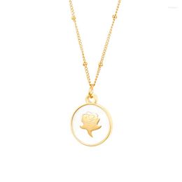 Pendant Necklaces PAXA Trendy Stainless Steel Gold Elegant Rose Flower Necklace For Women Natural Shell Round Chain Collar Color Jewelry