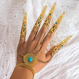 Link Bracelets Dubai Connecting Finger Ring Bracelet For Women Belly Dancer Harness Open Bangles Cosplay Halloween Hand Jewellery Accessories