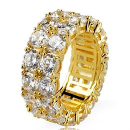 Hip Hop Iced Out Ring Micro Pave CZ Stone Tennis Ring Men Women Charm Luxury Jewelry Crystal Zircon Diamond Gold Silver Plated Wed2593