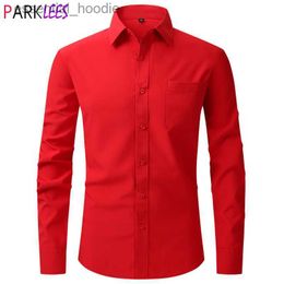 Men's Dress Shirts Men's Red Dress Shirts Spring New Regular Fit Long Sleeve Shirt Men Formal Wedding Elastic Easy Care Shirt Male Chemise 2XL L230921