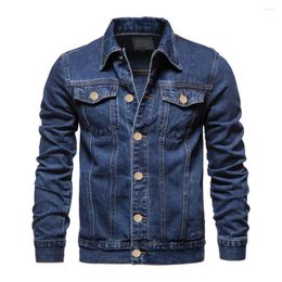 Men's Jackets Men Denim Jacket Slim Fit Lapel Style Solid Colour Single Breasted Motorcycle Riders Jeans Cotton Casual Black Blue Coats