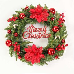 Christmas Decorations 30/40/50cm Christmas Red Wreath Gold Ball Ornaments For Front Door Hanging Rattan Merry Xmas Party New Year Home Decoration HKD230921