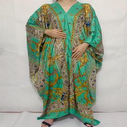 Ethnic Clothing Printed Sexy V-neck Black Color Silk Bohemian Kaftan Maxi Dresses 130cm 130 Cm Traditional Kuwait Muslim Women Ev264U
