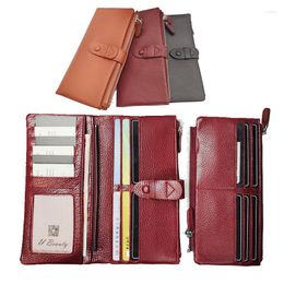 Wallets 2 In 1 Soft Genuine Cow Leather Long Wallet Womens Multifunctional Fashion Purse Coin Zipper Snap Button Clutch Purses