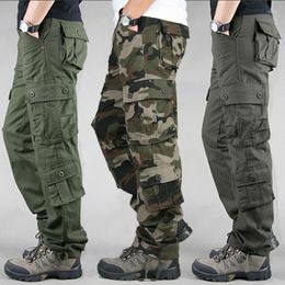 Men's Pants Men Outdoor Cargo 6-pockets Camouflage Khaki Loose Baggy Long Cotton Workwear Trousers