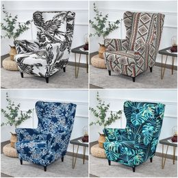 Chair Covers Printed Sloping Wing Cover Elastic Relax Wingback Armchair Stretch Single Sofa Protector Slipcovers Washable 230921