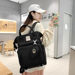 School Bags 2023 Spring Solid Color Nylon Clip Back Bag Street Trend Student Couple Backpack