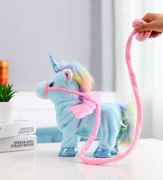 Plush Dolls Kawaii Unicorn Plush Toy Unicorn Leash Angel Horse Doll Walking Singing Electric Plush Toy Children's Toy Gift 230921