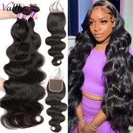 Synthetic Vall Body Wave Bundles With Closures Human Hair Brazilian Weave 3 4 Closure 230920
