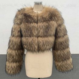 Women's Fur Faux Fur Winter Women Fashion Faux Raccoon Fur Coat Luxury Short Fluffy Fur Jacket Outerwear Women Fuzzy Coat Crop Fur Top High Quality T230921